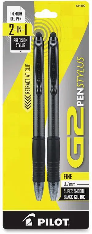 G2 Pen Stylus, Premium Refillable and Retractable Rolling Ball Gel Pens, Fine Point, Gray Barrel, 0.7 mm, Black Ink Pens, Pack of 2 G2 Pen Stylus, Premium Refillable and Retractable Rolling Ball Gel Pens, Fine Point, Gray Barrel, 0.7 mm, Black Ink Pens, Pack of 2