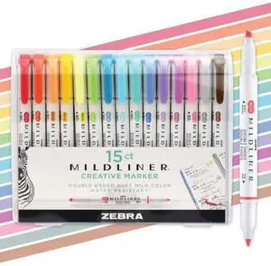 Mildliner Dual-Tip Highlighter Marker Set, Broad and Fine Point Tips, No Bleed, Ideal for Bible Highlighting, Journaling, School and Office Supplies, Assorted Ink Colors, 15-Pack (78115) Mildliner Dual-Tip Highlighter Marker Set, Broad and Fine Point Tips, No Bleed, Ideal for Bible Highlighting, Journaling, School and Office Supplies, Assorted Ink Colors, 15-Pack (78115)