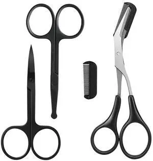 Scissors with Comb, Facial Hair Small Grooming Scissors For Men Women - Eyebrow Trimmer Scissor for Eyebrows, Nose Hair, Mustache, Beard, Eyelash - 3PCS Black Scissors with Comb, Facial Hair Small Grooming Scissors For Men Women - Eyebrow Trimmer Scissor for Eyebrows, Nose Hair, Mustache, Beard, Eyelash - 3PCS Black