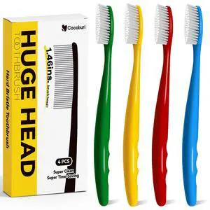 Huge Head Toothbrush Hard Toothbrushes for Adults Hard&Firm Toothbrush Bristles BPA Free Oral Care 4 Packs Huge Head Toothbrush Hard Toothbrushes for Adults Hard&Firm Toothbrush Bristles BPA Free Oral Care 4 Packs