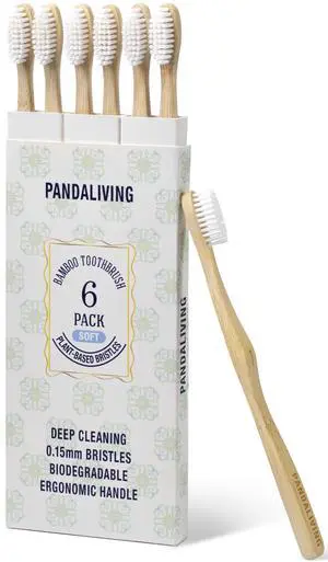 Bamboo Toothbrushes with Plant-Based Soft Bristles 6 Pack, Ergonomic Non-Slip Grip Toothbrushes, Eco-Friendly Wooden Natural Toothbrush Bamboo Toothbrushes with Plant-Based Soft Bristles 6 Pack, Ergonomic Non-Slip Grip Toothbrushes, Eco-Friendly Wooden Natural Toothbrush