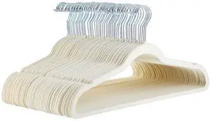 Slim Velvet Non-Slip Space Saving Suit Clothes Hangers with Shoulder Notches for Closet Organization, Ivory/Silver, 50-Pack Slim Velvet Non-Slip Space Saving Suit Clothes Hangers with Shoulder Notches for Closet Organization, Ivory/Silver, 50-Pack