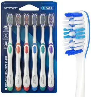 Hard Bristle Toothbrush for Adults, Manual with Wavy Bristles & Tongue Cleaner, Effective Teeth Cleaning & Breath Care 6 Pack Hard Bristle Toothbrush for Adults, Manual with Wavy Bristles & Tongue Cleaner, Effective Teeth Cleaning & Breath Care 6 Pack