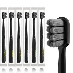 Extra Soft Toothbrushes (6 Pack) - 20,000 Ultra Soft Bristles for Sensitive Teeth & Receding Gums | Dentist Recommended Gentle Cleaning | BPA-Free | Black Extra Soft Toothbrushes (6 Pack) - 20,000 Ultra Soft Bristles for Sensitive Teeth & Receding Gums | Dentist Recommended Gentle Cleaning | BPA-Free | Black