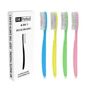 Extra Hard & Firm Toothbrush Large Long Head Whitening Teeth Pack of 4 Extra Hard & Firm Toothbrush Large Long Head Whitening Teeth Pack of 4