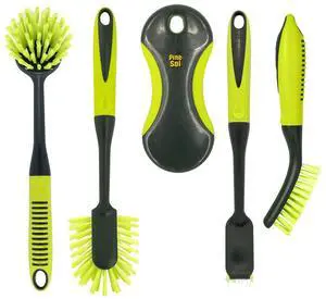 Scrub Brush Set - Long Handle Cleaning Brushes with Heavy Duty Bristles and Comfort Grip - Scrubbers for Kitchen, Household, and Dishwashing, 5 Pieces Scrub Brush Set - Long Handle Cleaning Brushes with Heavy Duty Bristles and Comfort Grip - Scrubbers for Kitchen, Household, and Dishwashing, 5 Pieces