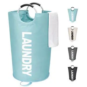 90L Large Laundry Basket, Freestanding Tall Clothes Hamper, Collapsible Laundry Bag, Light Blue 90L Large Laundry Basket, Freestanding Tall Clothes Hamper, Collapsible Laundry Bag, Light Blue