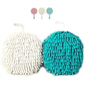2 Pack Soft Hand Drying Hanging Ball Towels for Bathroom Microfiber Decorative Kitchen Fuzzy Ball Plush Sponge Cute Chenille Hand Towels with Hanging Loops (White and Sky Blue) 2 Pack Soft Hand Drying Hanging Ball Towels for Bathroom Microfiber Decorative Kitchen Fuzzy Ball Plush Sponge Cute Chenille Hand Towels with Hanging Loops (White and Sky Blue)
