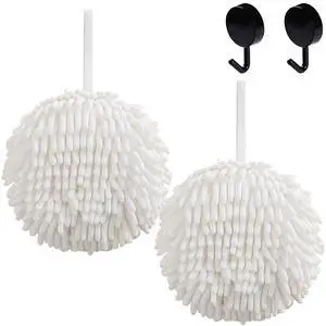 2 Pcs Fuzzy Ball Hand Towels, Microfiber Hand Towels for Bathroom with Hanging Loop, Soft Fast Drying Decorative Chenille Hand Bath Towels with 2 Hooks (2 White) 2 Pcs Fuzzy Ball Hand Towels, Microfiber Hand Towels for Bathroom with Hanging Loop, Soft Fast Drying Decorative Chenille Hand Bath Towels with 2 Hooks (2 White)
