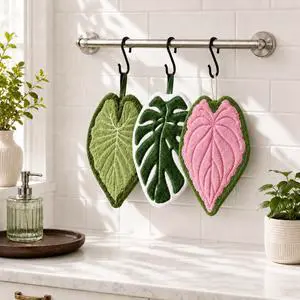 3 Pack Leaf Shaped Hanging Hand Towels with 3 Hooks, Cute Kitchen Towels, Soft Absorbent Decorative Hand Towels for Bathroom Sink, Kitchen and Powder Room (Assorted Leaf) 3 Pack Leaf Shaped Hanging Hand Towels with 3 Hooks, Cute Kitchen Towels, Soft Absorbent Decorative Hand Towels for Bathroom Sink, Kitchen and Powder Room (Assorted Leaf)