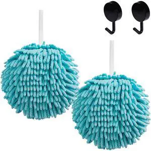 2 Pcs Fuzzy Ball Hand Towels, Microfiber Hand Towels for Bathroom with Hanging Loop, Soft Fast Drying Decorative Chenille Hand Bath Towels with 2 Hooks (2 Blue) 2 Pcs Fuzzy Ball Hand Towels, Microfiber Hand Towels for Bathroom with Hanging Loop, Soft Fast Drying Decorative Chenille Hand Bath Towels with 2 Hooks (2 Blue)