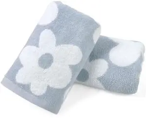 Floral Hand Towels for Bathroom - 2 Pack Cotton Face Towels 13" x 28", Soft Decorative with Cute Daisy Prints for Guest Room, Kitchen Decor, Dusty Blue Floral Hand Towels for Bathroom - 2 Pack Cotton Face Towels 13" x 28", Soft Decorative with Cute Daisy Prints for Guest Room, Kitchen Decor, Dusty Blue