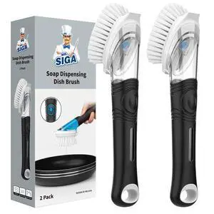Soap Dispensing Dish Brush, Kitchen Brush for Pot Pan Sink Cleaning, Black, Pack of 2 Soap Dispensing Dish Brush, Kitchen Brush for Pot Pan Sink Cleaning, Black, Pack of 2
