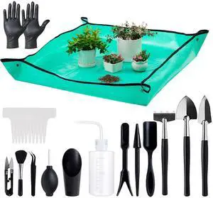 25Pcs Mini Garden Hand Transplanting Succulent Tools Set, 39.4" Thickened Repotting Mat & Plant Tag, Miniature Planting Indoor Fairy Care, Potting, Cactus, Houseplant Bonsai Tool Kit (Black) 25Pcs Mini Garden Hand Transplanting Succulent Tools Set, 39.4" Thickened Repotting Mat & Plant Tag, Miniature Planting Indoor Fairy Care, Potting, Cactus, Houseplant Bonsai Tool Kit (Black)