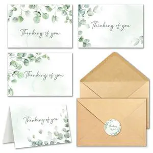 24 Thinking of You Cards with Envelopes, 4x6 Inch Watercolor Eucalyptus Leaves 4 Designs, Note Greeting Encouragement Sympathy Condolences Card for Family, Friends - Blank Inside 24 Thinking of You Cards with Envelopes, 4x6 Inch Watercolor Eucalyptus Leaves 4 Designs, Note Greeting Encouragement Sympathy Condolences Card for Family, Friends - Blank Inside