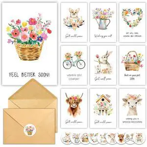30 Pack Get Well Soon Cards with Envelopes and Stickers, 10 Unique Designs Watercolor Floral Animal Get Well Cards, Printed Message Inside for Family Friends Coworkers 30 Pack Get Well Soon Cards with Envelopes and Stickers, 10 Unique Designs Watercolor Floral Animal Get Well Cards, Printed Message Inside for Family Friends Coworkers