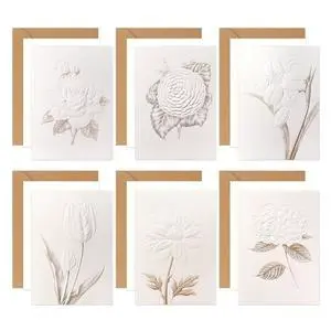 Blank Cards, 6 Pack Blank Greeting Cards with Envelopes, Embossed Design Note Cards 5 x 7, Perfect Stationary Set For All Occasions, 6 Assorted Floral Designs Blank Cards, 6 Pack Blank Greeting Cards with Envelopes, Embossed Design Note Cards 5 x 7, Perfect Stationary Set For All Occasions, 6 Assorted Floral Designs