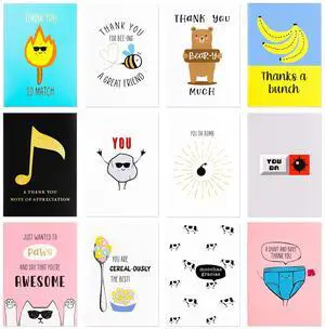 12 PackLarge Funny Thank You Cards Big Size 5 x 7 Inch Appreciation Cards and Pun Cards Printed on Premium Thick 350 GSM Paper 12 Unique Eye Catching Designs in Funny Themes Funny Greeting 12 PackLarge Funny Thank You Cards Big Size 5 x 7 Inch Appreciation Cards and Pun Cards Printed on Premium Thick 350 GSM Paper 12 Unique Eye Catching Designs in Funny Themes Funny Greeting