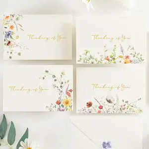 12 Pack Thinking of You Cards with Envelopes 4 Assorted, 4x6, Encouragement Cards, Wildflower Gold Foil Greeting cards, Blank Inside, Note Cards 12 Pack Thinking of You Cards with Envelopes 4 Assorted, 4x6, Encouragement Cards, Wildflower Gold Foil Greeting cards, Blank Inside, Note Cards