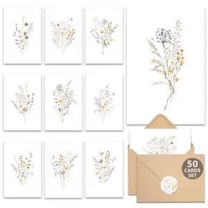 50 Set Blank Cards and Envelopes 3.5x5 - Watercolor Wildflowers Blank Greeting Cards with Adhesive Envelopes and Matching Sticker - Blank Note Cards for All Occasions 50 Set Blank Cards and Envelopes 3.5x5 - Watercolor Wildflowers Blank Greeting Cards with Adhesive Envelopes and Matching Sticker - Blank Note Cards for All Occasions