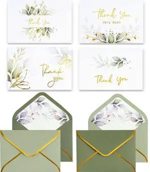 100 PK Luxurious Gold Thank You Cards with Envelopes Bulk Sage Green - 5x3.5 Inches Wedding Thank You Notes Baby Shower Greenery Bridal Shower Small Business 100 PK Luxurious Gold Thank You Cards with Envelopes Bulk Sage Green - 5x3.5 Inches Wedding Thank You Notes Baby Shower Greenery Bridal Shower Small Business