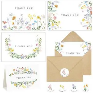 48 Pack Floral Thank You Cards with Envelopes, Watercolor Wildflower Thank You Notes with Kraft Envelopes Sticker for Birthday Wedding Baby Shower Bridal Shower Teachers Graduation, 4 x 6 Inch 48 Pack Floral Thank You Cards with Envelopes, Watercolor Wildflower Thank You Notes with Kraft Envelopes Sticker for Birthday Wedding Baby Shower Bridal Shower Teachers Graduation, 4 x 6 Inch