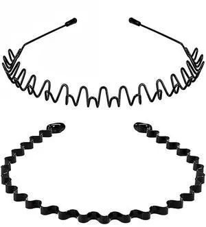 2 Pack Metal Hair Band for Men,Non Slip,Spring Wave Head Bands for Sports Washing Face Unisex(Black) 2 Pack Metal Hair Band for Men,Non Slip,Spring Wave Head Bands for Sports Washing Face Unisex(Black)