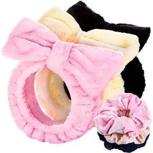 Spa Headband for Skin Care and Makeup, Headbands for Washing Face for Teen Girls Women, with Hair Scrunchies, Basket Valentines Gifts for Girls Women (Pink & Creamy White & Black) Spa Headband for Skin Care and Makeup, Headbands for Washing Face for Teen Girls Women, with Hair Scrunchies, Basket Valentines Gifts for Girls Women (Pink & Creamy White & Black)