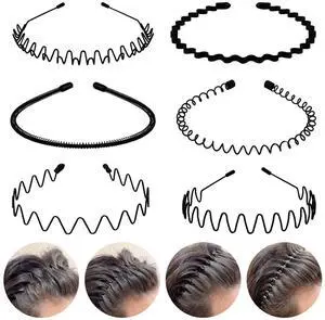 6PCS Metal Hair Bands, Spring Wavy Hoop Unisex Black Headband Slicked Back Non Slip Sports Hairband for Women Men 6PCS Metal Hair Bands, Spring Wavy Hoop Unisex Black Headband Slicked Back Non Slip Sports Hairband for Women Men