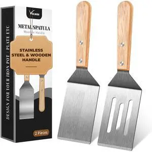 Stainless Steel Spatula Set, 2 Pieces Metal Spatula for Cast Iron Skillet, Metal Spatulas for Kitchen Use with Wooden Handle, Ideal for Frying Steak, Pancake, Cookie, Burger, Brownie or Desserts Stainless Steel Spatula Set, 2 Pieces Metal Spatula for Cast Iron Skillet, Metal Spatulas for Kitchen Use with Wooden Handle, Ideal for Frying Steak, Pancake, Cookie, Burger, Brownie or Desserts