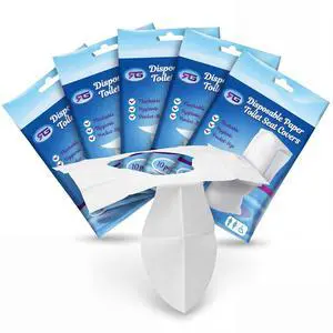 Disposable Toilet Seat Covers - Flushable Paper Travel Pack - 50 Count (5 Resealable 10-Packs) - Portable Potty Training & Bathroom Hygiene Essentials for Adults & Kids Disposable Toilet Seat Covers - Flushable Paper Travel Pack - 50 Count (5 Resealable 10-Packs) - Portable Potty Training & Bathroom Hygiene Essentials for Adults & Kids