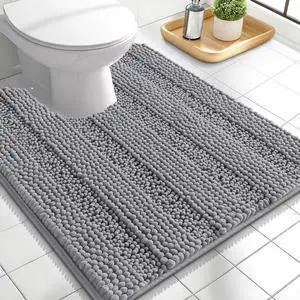 Thick Toilet Rugs U-Shaped 24x20, Extra Soft Absorbent Chenille Striped Contour Bathroom Rugs for Toilet, Dry Quickly, Machine Washable, Non-Slip Bath Mat, Grey Thick Toilet Rugs U-Shaped 24x20, Extra Soft Absorbent Chenille Striped Contour Bathroom Rugs for Toilet, Dry Quickly, Machine Washable, Non-Slip Bath Mat, Grey