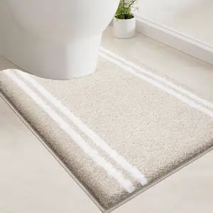 Bathroom Rug Non-Slip Machine Washable 20" x 24" U-Shaped, Super Absorbent and Quick Dry Shaggy Microfiber Bath Mat, Extra Soft and Plush Contour Rug for Toilet Base, Beige Bathroom Rug Non-Slip Machine Washable 20" x 24" U-Shaped, Super Absorbent and Quick Dry Shaggy Microfiber Bath Mat, Extra Soft and Plush Contour Rug for Toilet Base, Beige