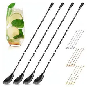 4 Pcs Black Bar Spoons Cocktail Mixing Spoon Set 12 Inches Stainless Steel Stirring Spoons with Twisted Spiral Handle Ideal for Cocktails, Iced Tea, Iced Latte | Home & Coffee Bar Sugar Spoon 4 Pcs Black Bar Spoons Cocktail Mixing Spoon Set 12 Inches Stainless Steel Stirring Spoons with Twisted Spiral Handle Ideal for Cocktails, Iced Tea, Iced Latte | Home & Coffee Bar Sugar Spoon