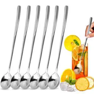 9.5-Inch Long Spoon, Ice Tea Spoons for Ice Cream, Coffee, Cocktail, Stainless Steel Long Spoons for Stirring, Long Handle Spoon, Set of 6 9.5-Inch Long Spoon, Ice Tea Spoons for Ice Cream, Coffee, Cocktail, Stainless Steel Long Spoons for Stirring, Long Handle Spoon, Set of 6