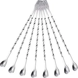 8 Pcs 10 Inch Long Bar Spoon Cocktail Spoon Stirring Mixing Stainless Steel Spiral Pattern Stirrers Spoons Dirty Soda Bar Supplies Gift for Bartender Home (Silver) 8 Pcs 10 Inch Long Bar Spoon Cocktail Spoon Stirring Mixing Stainless Steel Spiral Pattern Stirrers Spoons Dirty Soda Bar Supplies Gift for Bartender Home (Silver)