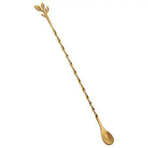 Gold 10-Inch Stainless Steel Cocktail Spoon with Leaf Handle Gold 10-Inch Stainless Steel Cocktail Spoon with Leaf Handle