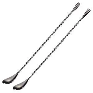 Bar Spoon Cocktail Mixing Stirrers for Drink, Stainless Steel 12 Inches Long Handle, Black 2 Pieces Bar Spoon Cocktail Mixing Stirrers for Drink, Stainless Steel 12 Inches Long Handle, Black 2 Pieces