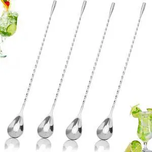 4-Piece Stainless Steel Bar Spoon, 12-inch Spiral Handle Cocktail Mixing Spoon for Bartenders & Home Bars, Long Drink Stirrer for Coffee, Milkshake, Iced Tea & Mojito 4-Piece Stainless Steel Bar Spoon, 12-inch Spiral Handle Cocktail Mixing Spoon for Bartenders & Home Bars, Long Drink Stirrer for Coffee, Milkshake, Iced Tea & Mojito