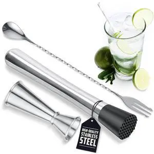 3 Pcs Muddler for Cocktails Set - Bar Muddler Tool with Sturdy Head, Versatile Cocktail Spoon & Jigger, Easy to Use & Clean, Stylish Rust-Resistant Stirring Tool - Bar Tools for Drinks Mixing 3 Pcs Muddler for Cocktails Set - Bar Muddler Tool with Sturdy Head, Versatile Cocktail Spoon & Jigger, Easy to Use & Clean, Stylish Rust-Resistant Stirring Tool - Bar Tools for Drinks Mixing