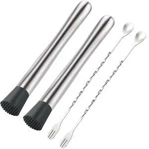 4Pcs 10'' Muddler and Spoon Set for Cocktails 304 Stainless Steel Fruit Smasher Home Bar Bartender Accessories Stirrers Mixing Tools for Mojitos Drinks Lemonade Stand Supplies 4Pcs 10'' Muddler and Spoon Set for Cocktails 304 Stainless Steel Fruit Smasher Home Bar Bartender Accessories Stirrers Mixing Tools for Mojitos Drinks Lemonade Stand Supplies