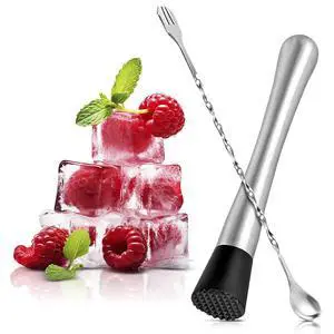 3-in-1 Cocktail Muddler and Bar Spoon Set - 10" Stainless Steel Lemon Muddler for Cocktails, Mojitos, Lemonade with Nylon Head, 10.3" Twisted Stirring Spoon with Fork Tip - Bartender Mixology Gift Set 3-in-1 Cocktail Muddler and Bar Spoon Set - 10" Stainless Steel Lemon Muddler for Cocktails, Mojitos, Lemonade with Nylon Head, 10.3" Twisted Stirring Spoon with Fork Tip - Bartender Mixology Gift Set
