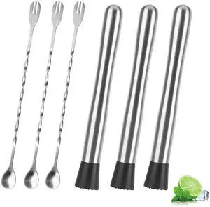 Muddlers for Cocktail Mixing Spoon Set of 6, 9.8 Inch Muddlers 304 Stainless Steel Fruit Crusher Mixing Spoon Ice Crusher for Bar Party and Home Muddlers for Cocktail Mixing Spoon Set of 6, 9.8 Inch Muddlers 304 Stainless Steel Fruit Crusher Mixing Spoon Ice Crusher for Bar Party and Home
