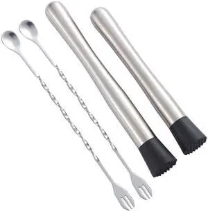 10 inch & 8 inch Stainless Steel Cocktail Muddler with 2 Mixing Spoon, Home Bar Tool Set, for Making & Creating Delicious Mojitos, & Other Fruit Based Drinks & Beverages in Various Containers 10 inch & 8 inch Stainless Steel Cocktail Muddler with 2 Mixing Spoon, Home Bar Tool Set, for Making & Creating Delicious Mojitos, & Other Fruit Based Drinks & Beverages in Various Containers