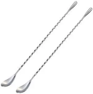 Bar Spoon Cocktail Mixing Stirrers for Drink, Stainless Steel 12 Inches Long Handle, Silver 2 Pieces Bar Spoon Cocktail Mixing Stirrers for Drink, Stainless Steel 12 Inches Long Handle, Silver 2 Pieces