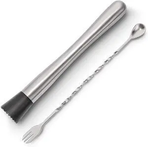 Food-Grad 304 Stainless Steel Cocktail Muddler and Mixing Spoon Home Bar Tool Set - Dishwasher Safe - Create Delicious Mojitos and Other Fruit Based Drinks (10" Muddler+Spoon) Food-Grad 304 Stainless Steel Cocktail Muddler and Mixing Spoon Home Bar Tool Set - Dishwasher Safe - Create Delicious Mojitos and Other Fruit Based Drinks (10" Muddler+Spoon)