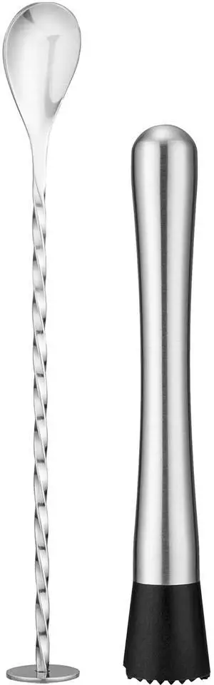 Stainless Steel Cocktail Muddler & Mixing Spoon Set 10 Inch Bar Tool Kit for Home Bartenders, Ideal for Mojitos, Margaritas, Mint & Fruit Cocktails, Silver Stainless Steel Cocktail Muddler & Mixing Spoon Set 10 Inch Bar Tool Kit for Home Bartenders, Ideal for Mojitos, Margaritas, Mint & Fruit Cocktails, Silver