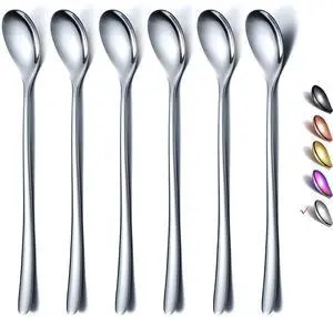 Premium Stainless Steel Coffee Stirrer Set, Long Handle, Ice Tea & Cream Spoons, Cocktail Stirrer - Set of 6 (Silver) Premium Stainless Steel Coffee Stirrer Set, Long Handle, Ice Tea & Cream Spoons, Cocktail Stirrer - Set of 6 (Silver)