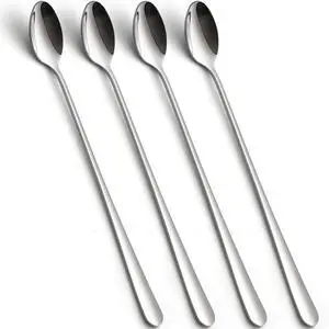 Stainless Steel Long Handle Iced Tea Spoons, Stirring Spoon, Ice Cream Spoon, 8.78-Inch/22.3CM Long Teaspoons for Stirring Coffee, Mixing Cocktail, Mixing Milk Tea, Silver Spoons Set of 4 Stainless Steel Long Handle Iced Tea Spoons, Stirring Spoon, Ice Cream Spoon, 8.78-Inch/22.3CM Long Teaspoons for Stirring Coffee, Mixing Cocktail, Mixing Milk Tea, Silver Spoons Set of 4