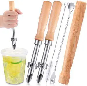 5 Pack Lemonade Stand Supplies Kit Straw Hole Punchers for Plastic Lids Stainless Steel Muddler Mixing Spoon Straw Cleaning Brushes for Lemonade Preparation Wood Handle Hole Punch Tool 5 Pack Lemonade Stand Supplies Kit Straw Hole Punchers for Plastic Lids Stainless Steel Muddler Mixing Spoon Straw Cleaning Brushes for Lemonade Preparation Wood Handle Hole Punch Tool